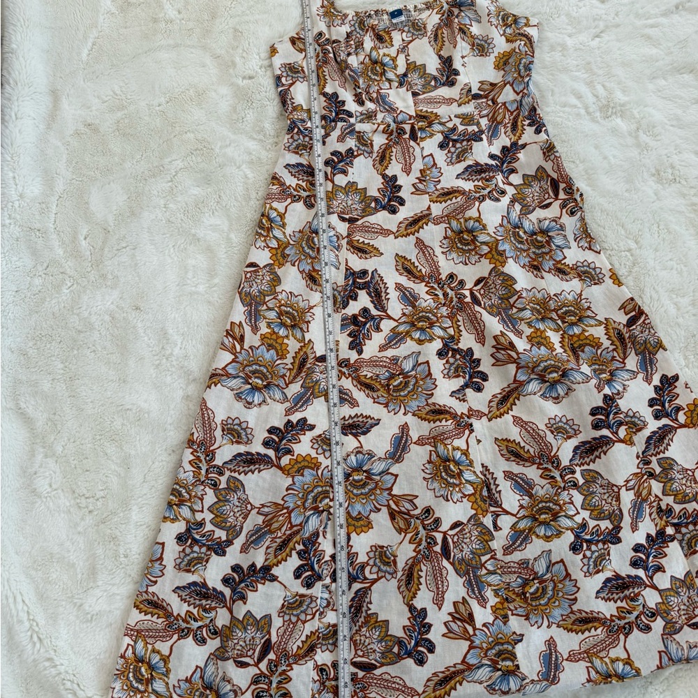 OLD NAVY Floral Linen Blend Smocked Midi Dress Cream Blue Mustard Medium - Picture 6 of 8